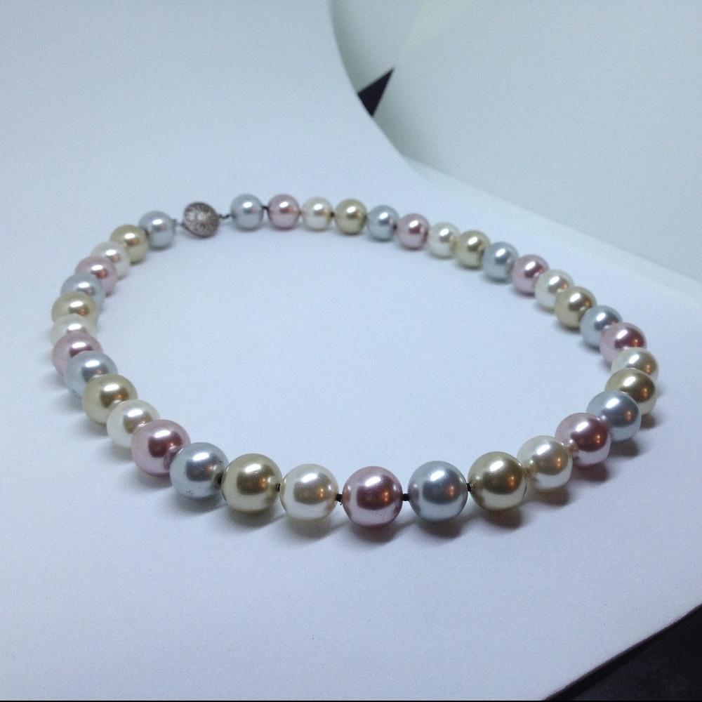 multicolor imitation pearl necklace silver closure